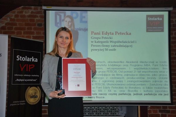 Prezes Edyta Petecka została laureatką w plebiscycie „Kobiety Branży Stolarki 2016”